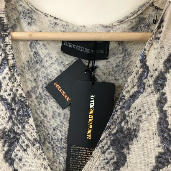 NWT Zadig & Voltaire Deluxe Cashmere Python Silver Metal Hooded maxi dress - Picture 4 of 13